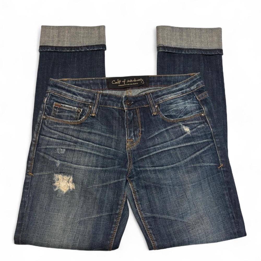 Cult of Individuality Jeans Sz 28 Distressed Straight Cuff Hem Mid Rise Stretch - Picture 3 of 6